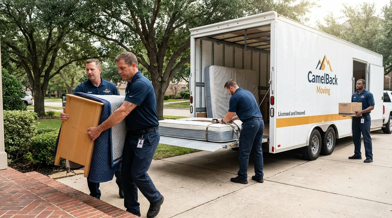 Crew loading residential truck for cross-state move from Queen Anne, MD