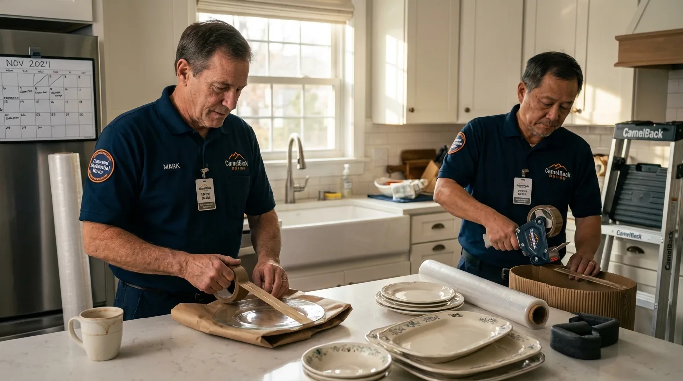 Professional crew packing kitchen dishware in Queen Anne, MD